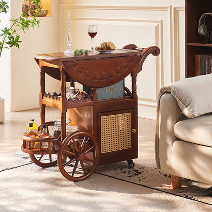Traditional Vintage Ash Wood Rattan Carved Rectangular Coffee Table With 3 Tiers For Living Room