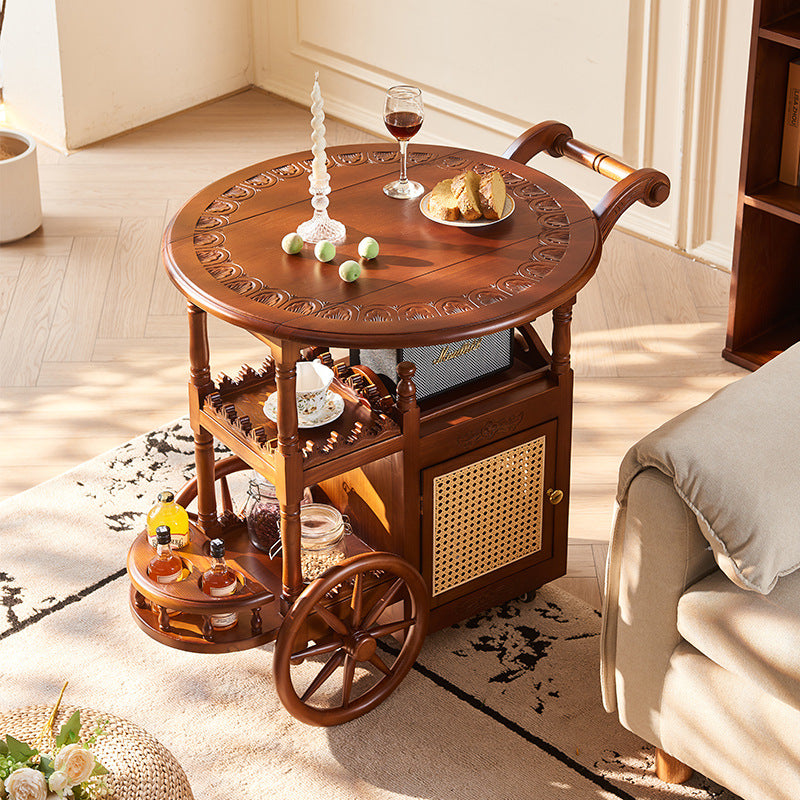 Traditional Vintage Ash Wood Rattan Carved Rectangular Coffee Table With 3 Tiers For Living Room