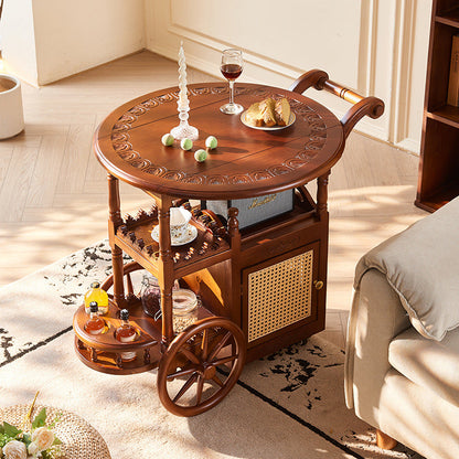 Traditional Vintage Ash Wood Rattan Carved Rectangular Coffee Table With 3 Tiers For Living Room