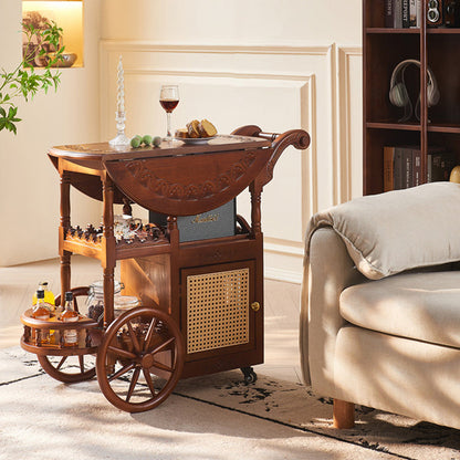 Traditional Vintage Ash Wood Rattan Carved Rectangular Coffee Table With 3 Tiers For Living Room