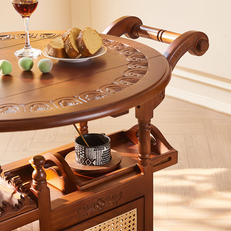 Traditional Vintage Ash Wood Rattan Carved Rectangular Coffee Table With 3 Tiers For Living Room