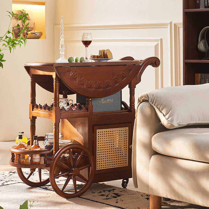 Traditional Vintage Ash Wood Rattan Carved Rectangular Coffee Table With 3 Tiers For Living Room