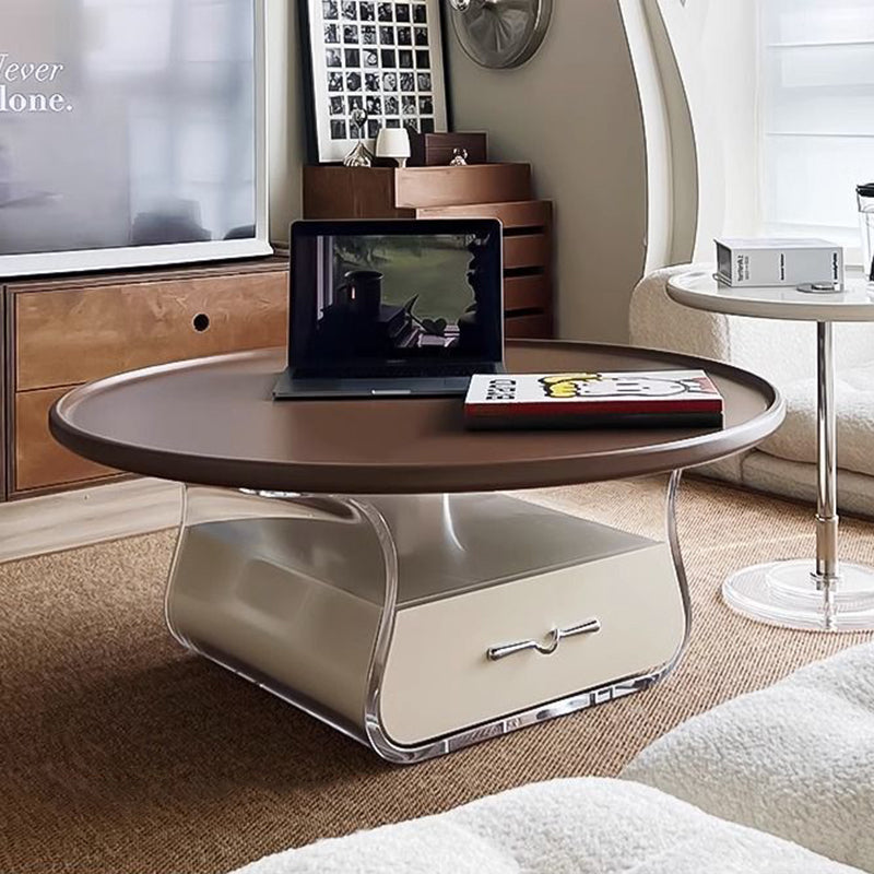 Traditional French Engineered Wood Acrylic Stainless Steel Round Curved Coffee Table With 2 Tiers For Living Room