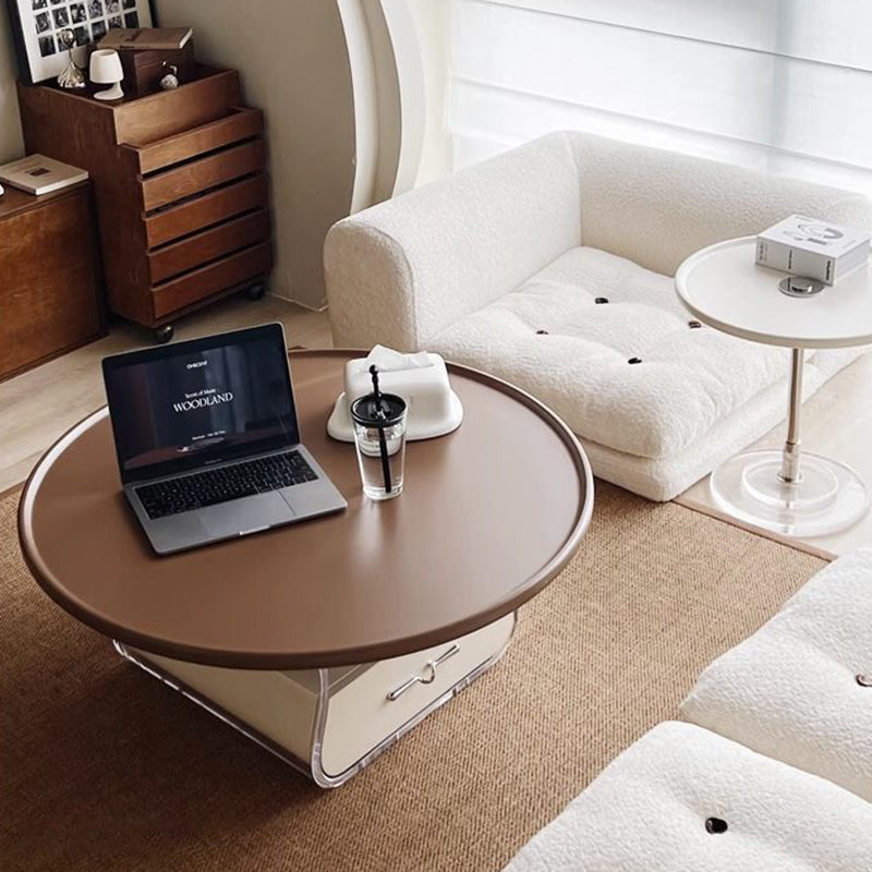 Traditional French Engineered Wood Acrylic Stainless Steel Round Curved Coffee Table With 2 Tiers For Living Room