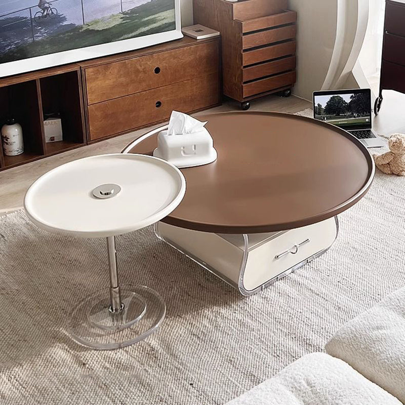 Traditional French Engineered Wood Acrylic Stainless Steel Round Curved Coffee Table With 2 Tiers For Living Room
