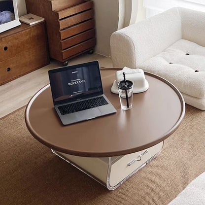 Traditional French Engineered Wood Acrylic Stainless Steel Round Curved Coffee Table With 2 Tiers For Living Room