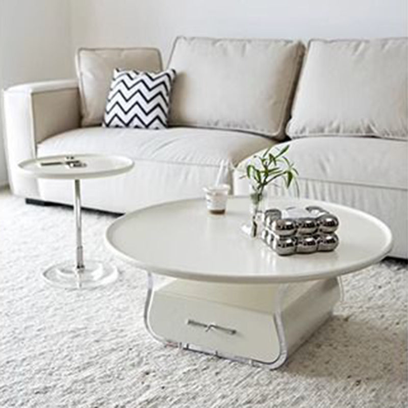 Traditional French Engineered Wood Acrylic Stainless Steel Round Curved Coffee Table With 2 Tiers For Living Room