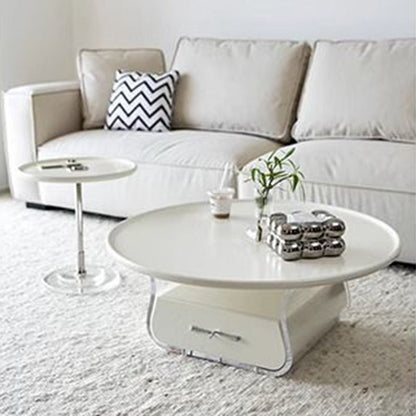 Traditional French Engineered Wood Acrylic Stainless Steel Round Curved Coffee Table With 2 Tiers For Living Room