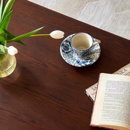 Traditional French Oak Wood Solid Wood Multi-Layer Board Rounded Elongated Oval Coffee Table With 2 Drawers For Living Room
