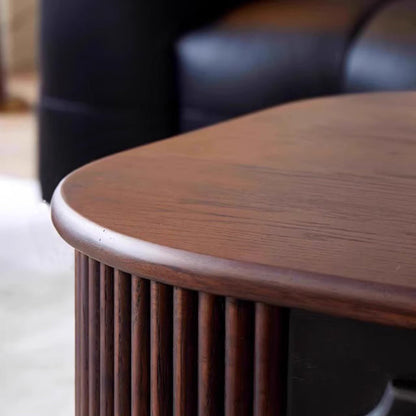 Traditional French Oak Wood Solid Wood Multi-Layer Board Rounded Elongated Oval Coffee Table With 2 Drawers For Living Room