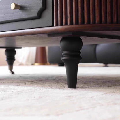 Traditional French Oak Wood Solid Wood Multi-Layer Board Rounded Elongated Oval Coffee Table With 2 Drawers For Living Room