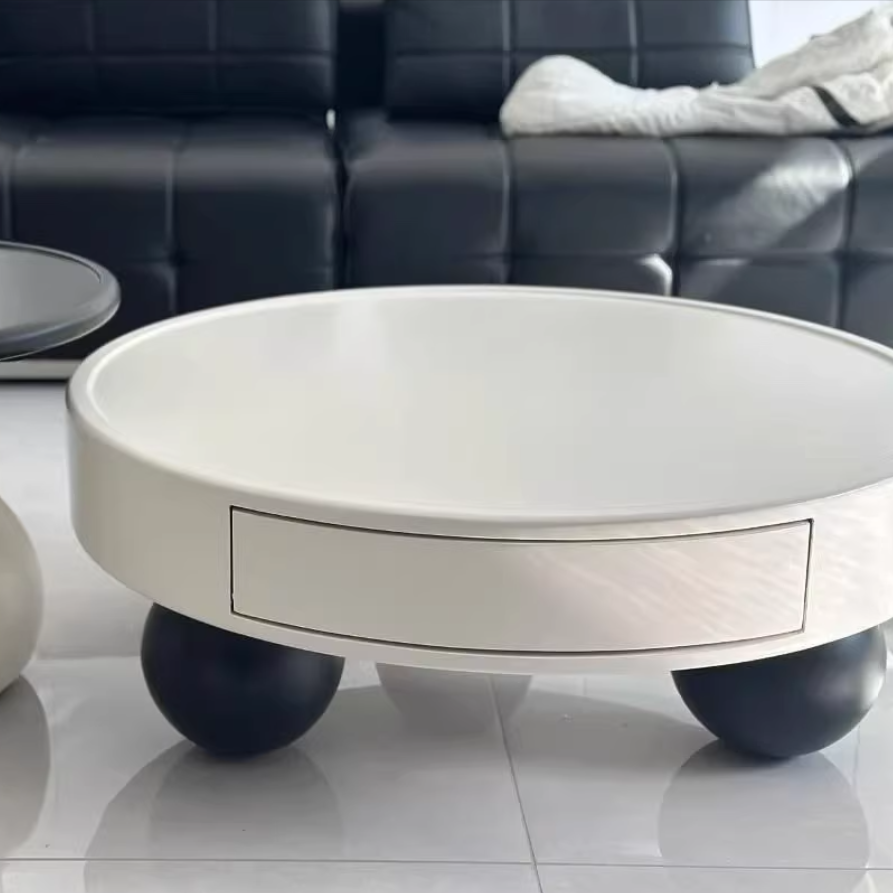 Traditional French Solid Wood Multi-Layer Board Rounded Ball Cylindrical Coffee Table with 1-Tier for Living Room