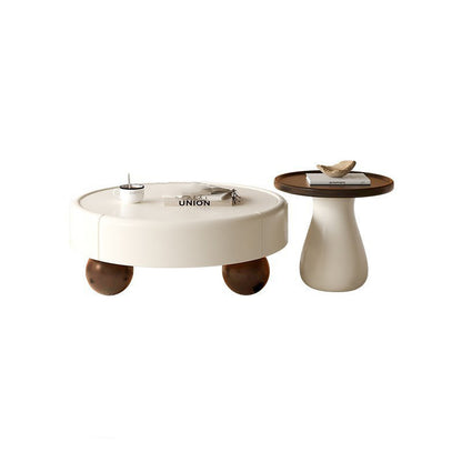 Traditional French Solid Wood Multi-Layer Board Rounded Ball Cylindrical Coffee Table with 1-Tier for Living Room