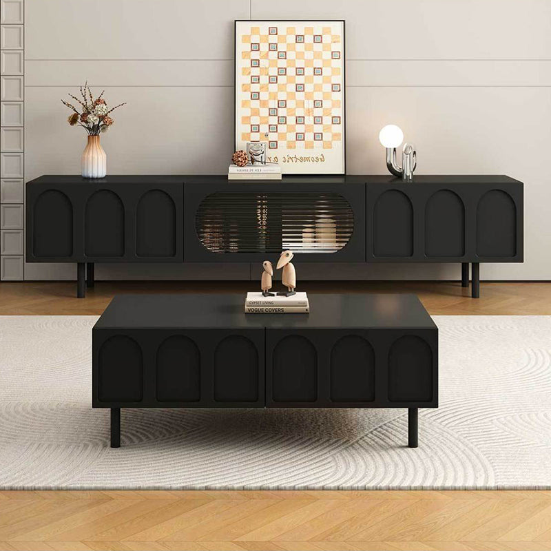 Traditional French Engineered Wood Glass Arch Rectangular Coffee Table With 2 Drawers For Living Room