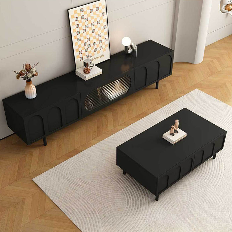 Traditional French Engineered Wood Glass Arch Rectangular Coffee Table With 2 Drawers For Living Room
