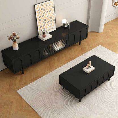 Traditional French Engineered Wood Glass Arch Rectangular Coffee Table With 2 Drawers For Living Room