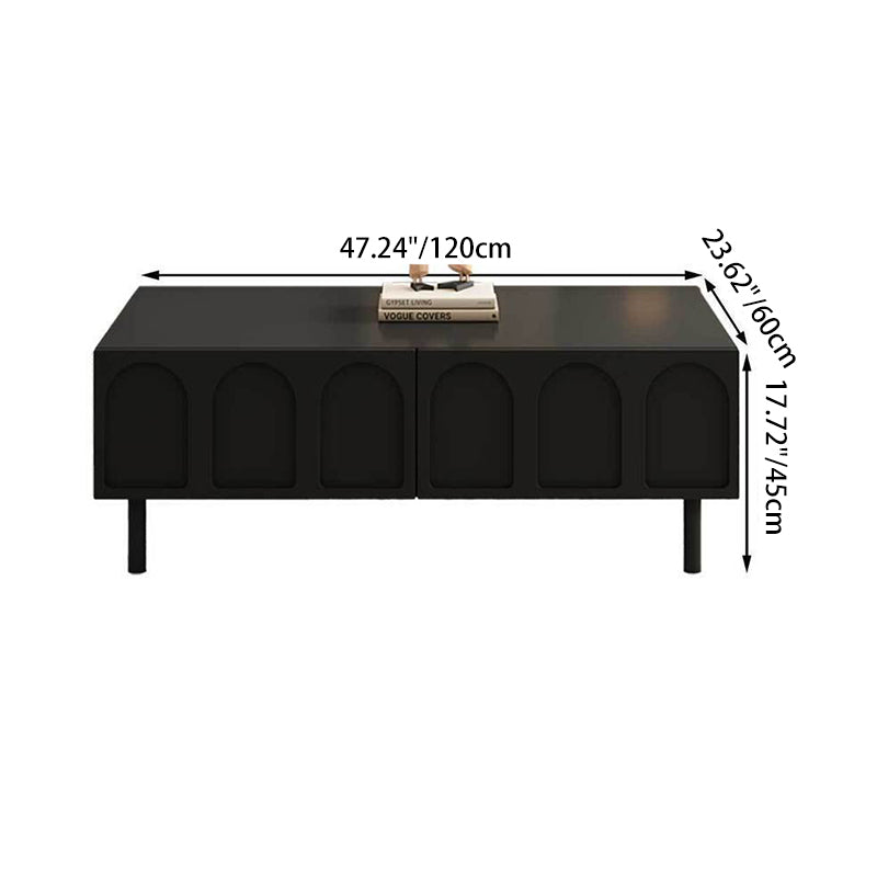 Traditional French Engineered Wood Glass Arch Rectangular Coffee Table With 2 Drawers For Living Room