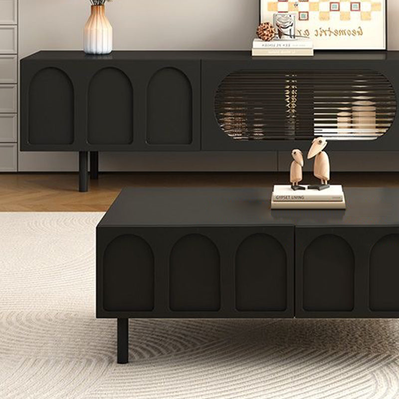 Traditional French Engineered Wood Glass Arch Rectangular Coffee Table With 2 Drawers For Living Room