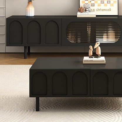 Traditional French Engineered Wood Glass Arch Rectangular Coffee Table With 2 Drawers For Living Room