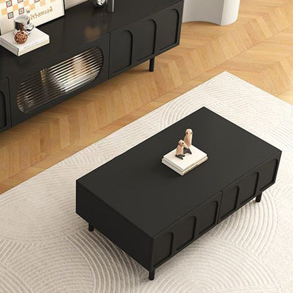 Traditional French Engineered Wood Glass Arch Rectangular Coffee Table With 2 Drawers For Living Room