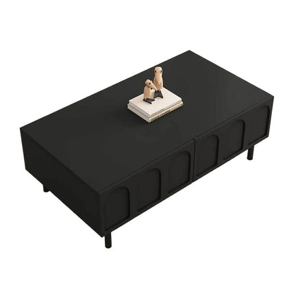 Traditional French Engineered Wood Glass Arch Rectangular Coffee Table With 2 Drawers For Living Room