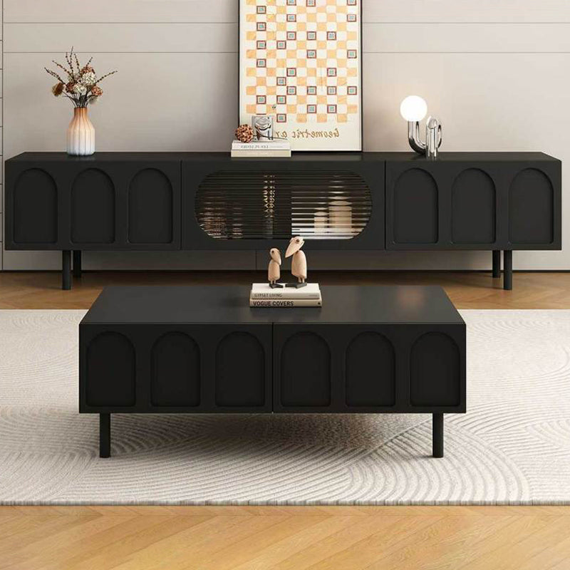 Traditional French Engineered Wood Glass Arch Rectangular Coffee Table With 2 Drawers For Living Room