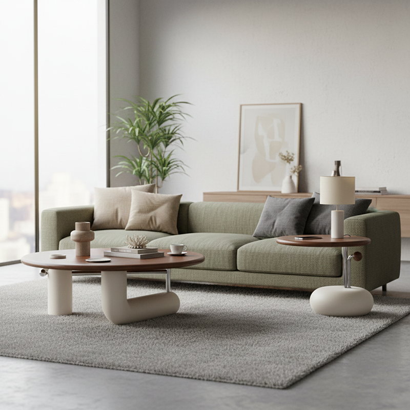 Contemporary Creative Pine Wood Stainless Steel MDF Round Cylindrical Coffee Table 1-Tier For Living Room