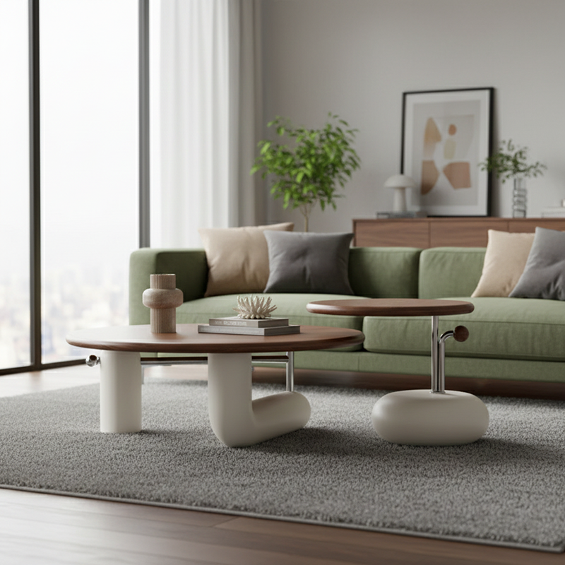 Contemporary Creative Pine Wood Stainless Steel MDF Round Cylindrical Coffee Table 1-Tier For Living Room