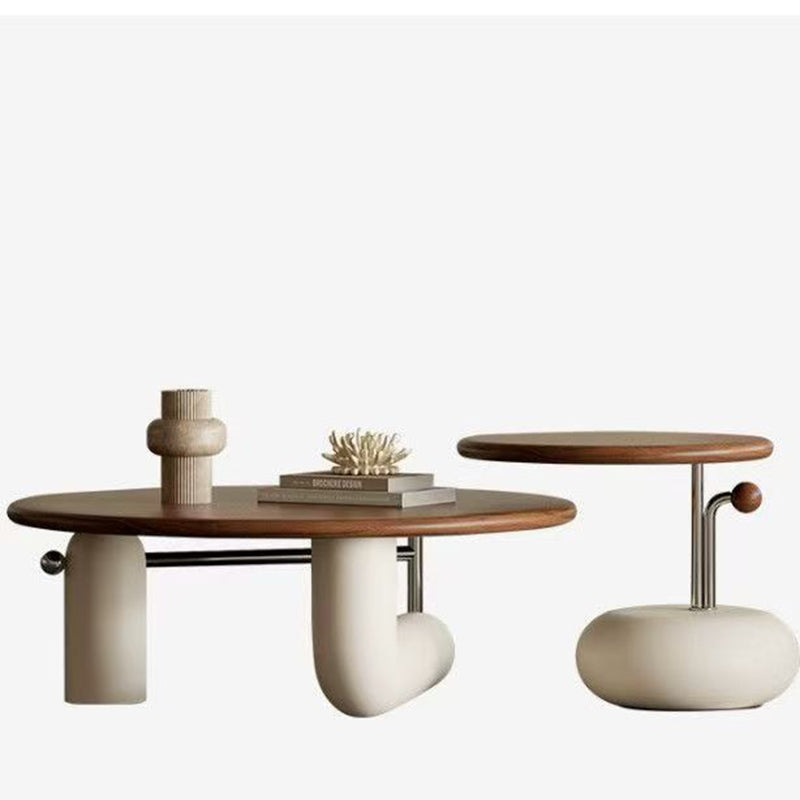 Contemporary Creative Pine Wood Stainless Steel MDF Round Cylindrical Coffee Table 1-Tier For Living Room