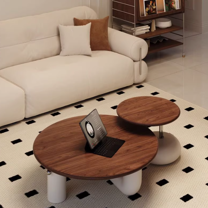 Contemporary Creative Pine Wood Stainless Steel MDF Round Cylindrical Coffee Table 1-Tier For Living Room