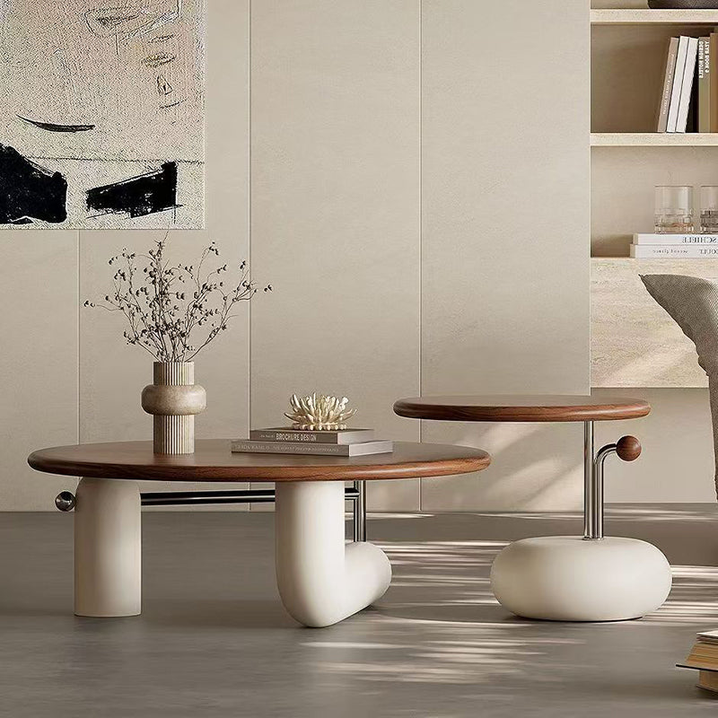 Contemporary Creative Pine Wood Stainless Steel MDF Round Cylindrical Coffee Table 1-Tier For Living Room