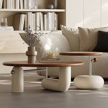 Contemporary Creative Pine Wood Stainless Steel MDF Round Cylindrical Coffee Table 1-Tier For Living Room