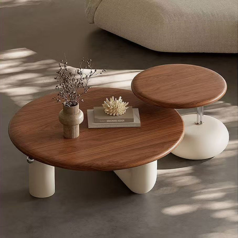 Contemporary Creative Pine Wood Stainless Steel MDF Round Cylindrical Coffee Table 1-Tier For Living Room