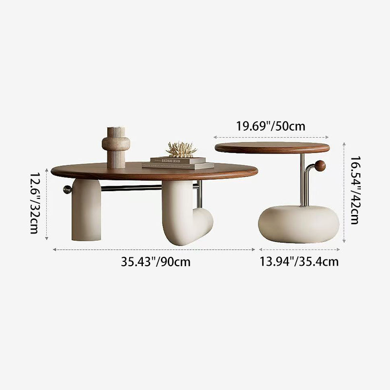 Contemporary Creative Pine Wood Stainless Steel MDF Round Cylindrical Coffee Table 1-Tier For Living Room