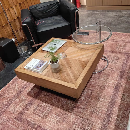Traditional Chinese Fir Wood Square Tapered Coffee Table Single Tier For Living Room