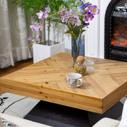 Traditional Chinese Fir Wood Square Tapered Coffee Table Single Tier For Living Room