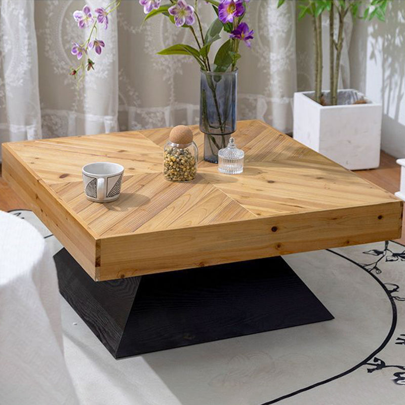 Traditional Chinese Fir Wood Square Tapered Coffee Table Single Tier For Living Room