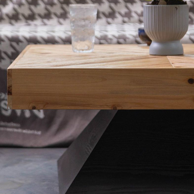 Traditional Chinese Fir Wood Square Tapered Coffee Table Single Tier For Living Room