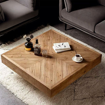 Traditional Chinese Fir Wood Square Tapered Coffee Table Single Tier For Living Room