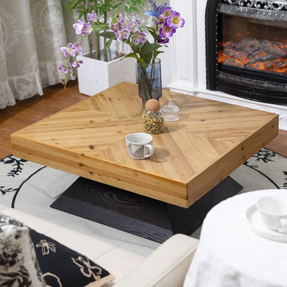 Traditional Chinese Fir Wood Square Tapered Coffee Table Single Tier For Living Room