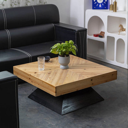 Traditional Chinese Fir Wood Square Tapered Coffee Table Single Tier For Living Room