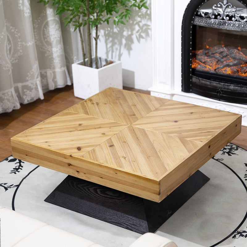Traditional Chinese Fir Wood Square Tapered Coffee Table Single Tier For Living Room