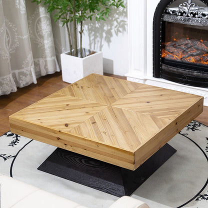 Traditional Chinese Fir Wood Square Tapered Coffee Table Single Tier For Living Room