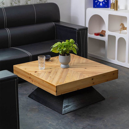 Traditional Chinese Fir Wood Square Tapered Coffee Table Single Tier For Living Room