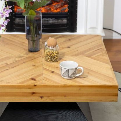 Traditional Chinese Fir Wood Square Tapered Coffee Table Single Tier For Living Room