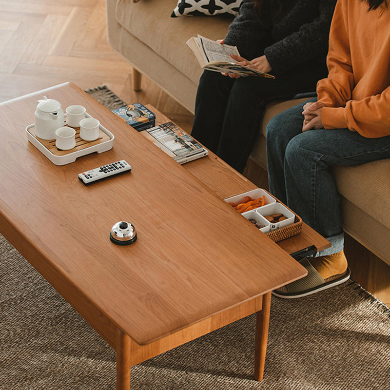 Traditional Chinese Cherry Wood Solid Wood Multi-Layer Board Rectangular Cylindrical Coffee Table With 2 Drawers For Living Room