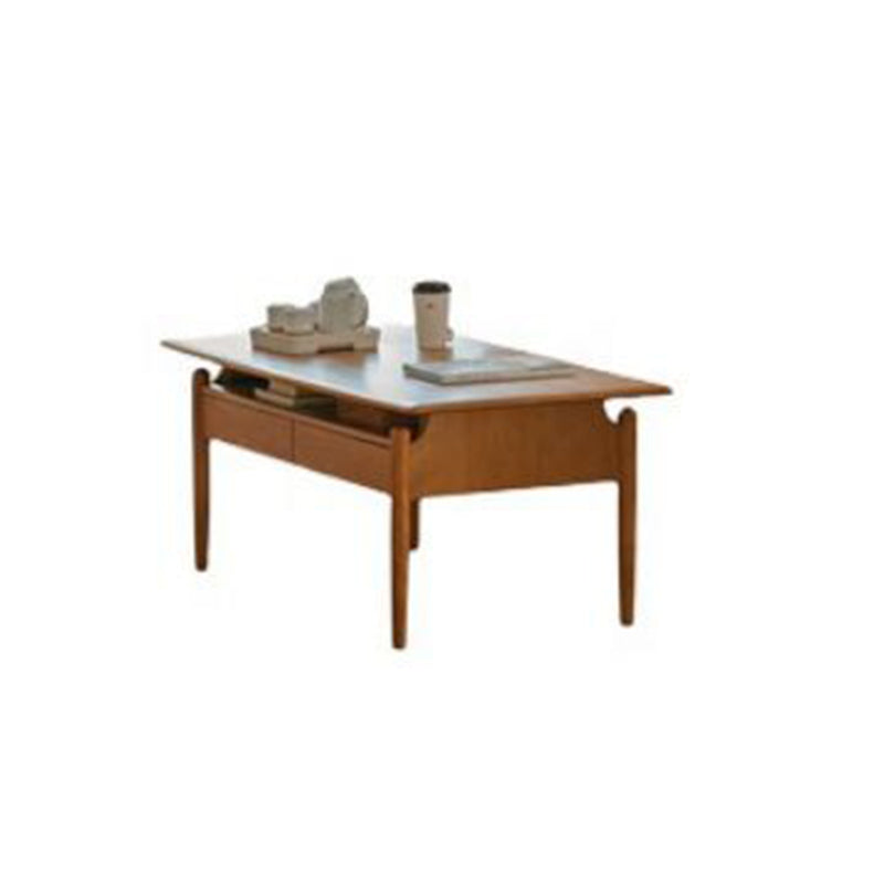 Traditional Chinese Cherry Wood Solid Wood Multi-Layer Board Rectangular Cylindrical Coffee Table With 2 Drawers For Living Room