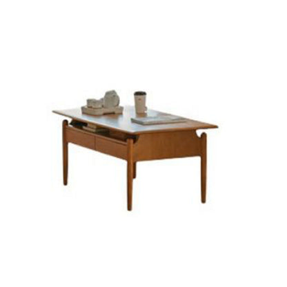 Traditional Chinese Cherry Wood Solid Wood Multi-Layer Board Rectangular Cylindrical Coffee Table With 2 Drawers For Living Room