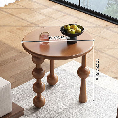 Traditional Vintage Rubber Wood Round Ball-Shaped Coffee Table 1-Tier For Living Room