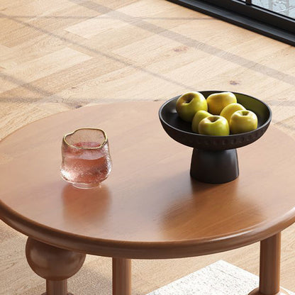 Traditional Vintage Rubber Wood Round Ball-Shaped Coffee Table 1-Tier For Living Room
